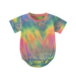 Jimonda Baby Bodysuit Newborn Tie Dye Clothes Infant Waffle One Piece Romper Baby Boys Girls Short Sleeve Jumpsuit Outfits