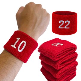 Couver Unisex Red Sports/Athletic with Number Embroidery Sweat Wristband, Number 5, 2.76" x 2.36", 1 Piece