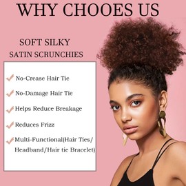2pcs Adjustable Satin Hair Ties for Afro Puff, Dark Brown Hair Scrunchies, Adjustable Ponytails Holder Tie, Satin Extra Length Scrunchies, Reusable Accessories for Thick & Nature Style