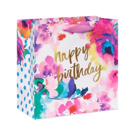 Papyrus 11.4" Large Birthday Gift Bag, Floral Watercolor (1 Bag)