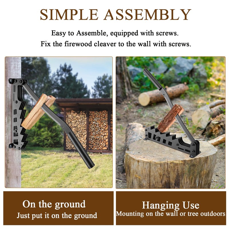 Wall Mounted Wood Splitter with Extended Handle, Manual Kindling Splitter