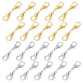 Molain Pack of 20 Stainless Steel Chain Clasps, Double Opening Lobster Clasp, Bracelet Connector, Clasp, Chain Extension for DIY Jewellery Bracelets Necklaces (Gold + Silver)