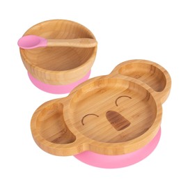 Tiny Dining Baby Dinner Set - Koala - Pink - 3pc - Divided Non-Slip Bamboo Self-Feeding Baby Weaning Plate, Bowl & Spoon for Babies, Toddlers, Children