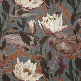 Kt KILOtela - Digital Printed Canvas Fabric - Half Panama 100% Organic Cotton, Oeko-Tex Standard 100 - Width 280 cm - Choice of 50 in 50 cm | Laminary Floral - Green, Brown Lilac, Beige