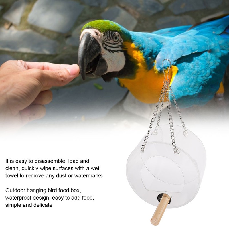 Acrylic Bird Feeder Box AntiScatter Hanging Feeding Box Outdoors Transparent