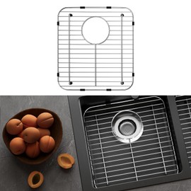 DPZM Stainless Steel Sink Protectors for Kitchen Sink, 13.12’’x11.6’’ Sink Protector Grid with Rear Drain, Rust Resistant Sink Grate for Bottom of Kitchen Sink with Sink Drain Strainer