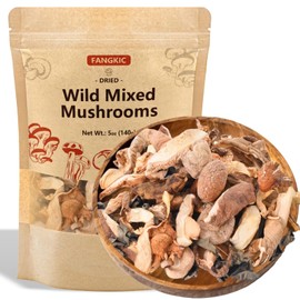 5 kinds Dried Mixed Wild Mushrooms for Cooking, 5oz(140g) Dehydrated Mushrooms Including Porcini Shiitake Oyster Portobello Fungus, Soft Texture Bold Flavor Vegan Food for Soup Pizza Noodle