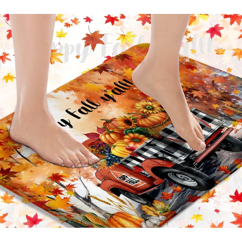 Arttown Fall Pumpkin Truck Bathroom Rug Set of 3,Autumn Maple