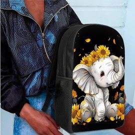 ZFRXIGN Sunflower Elephant Backpack for Girls Teens Bookbag School Bag Lunch Box Pencil Holder for Kids Boys Girls Back To School 3 Pieces School Backpack Bookbag