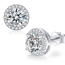 Unicoring Moissanite Earrings Studs for Women, Round Cut D Color VVS1 Clarity Lab Created Diamond Studs Earrings for Men S925 Sterling Silver Plated with 18k White Gold Jewelry, Small, Sterling