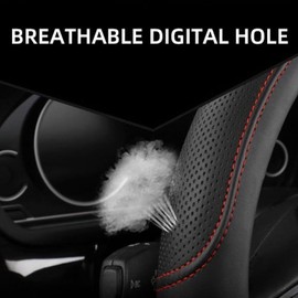POKYGO Funda de Piel para Volante de Coche,Cubierta Volante Coche,Cuero de Microfibra,Universal de 38cm,Transpirables y Antideslizantes,Elástica,para Volantes Redondos y En Forma de D (Negro)
