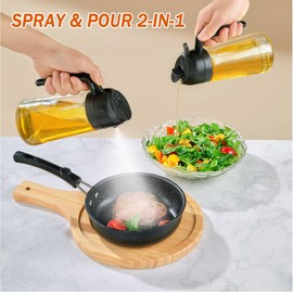 JULEHUI JULEHUI with Stickers 16oz Olive Oil Sprayer for Cooking - 2 in 1 Spray & Pour Olive Oil Dispenser - 470ml Glass Spray Oil Bottle - Kitchen Gadgets