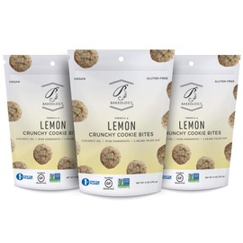 Bakeology Vegan Cookies | Lemon | 3 - 6 Oz Bags | Gluten Free Crunchy Mini Cookie Bites, Dairy Free, Non-GMO, 0g Trans Fat, Plant Based Dessert Sweets, Made with Coconut Oil & Pure Ingredients