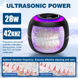 Dental Ultrasonic Retainer Cleaner Machine: 42KHz 28W 180ml,Dental Cleaning Pod for Dentures, Aligners & Mouthguards