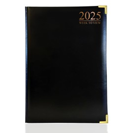 G4GADGET A4 Week To View Diary Black 2025 | Hardback Cover | Weekly Planner with Note Sections | Professional and Durable