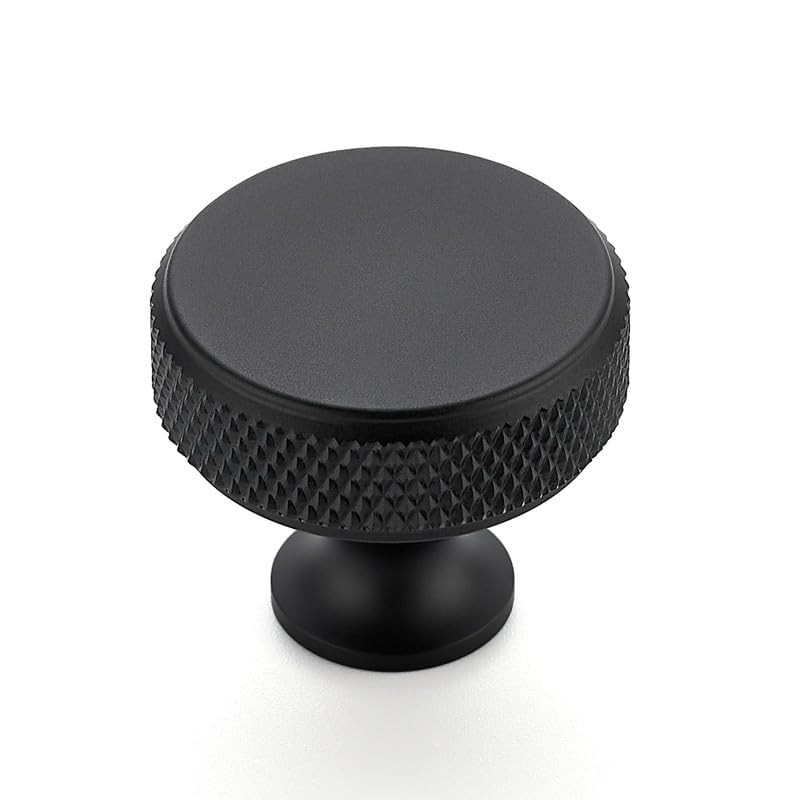 Ravinte 25 Pack Round Matte Black Knobs Knurled Single Hole