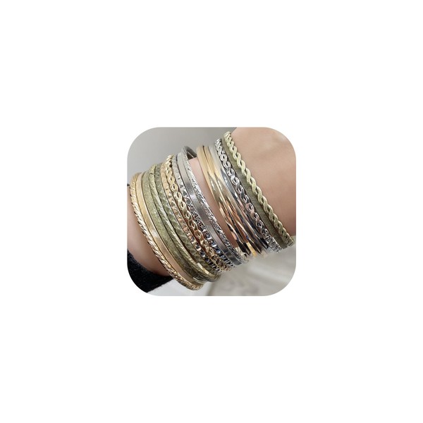 RINTOLER 16Pcs Gold Bangle Bracelets for Women - Multi Layer