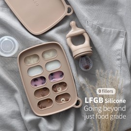 SAMiGO Baby Food Fruit Feeder and Breastmilk Popsicle Mold Set, Silicone Fruit Teether, Food Feeder Pacifier for Teething Relief, Freezer Tray, Baby Feeding Essentials, 4 Months+