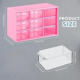 Mini Plastic Drawer Organiser, Art Craft Organisers and Storage Used In Desk, Vanity in Home Or Office, 9 Removable Drawers for DIY Crafts, Art Supply, Office Supplies and Jewellery - Rose