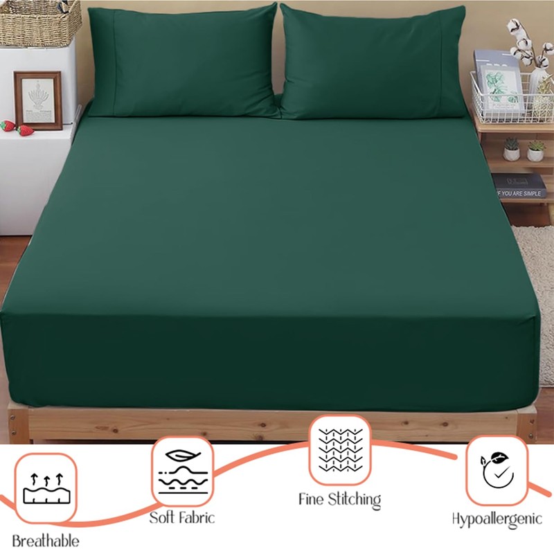 SSW HOMES Single Fitted Sheet Emerald - Deep Pocket 16