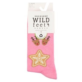 SockShop Wildfeet Ladies Christmas Socks - Xmas Patterned Novelty Gift Soft Breathable Bamboo 3 Pair Pack Size 4-8 Reindeers