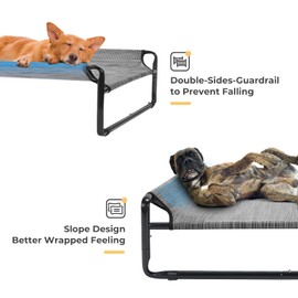 Veehoo Original Cooling Elevated Dog Bed, Outdoor Raised Dog Cots Bed for Large Dogs, Portable Standing Pet Bed with Washable Breathable Mesh, No-Slip Feet for Indoor Outdoor, Large, Black Silver