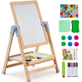 VEVOR 2-in-1 Kids Art Easel Double-Sided Wooden Magnetic Whiteboard Chalkboard，Christmas gift - specification: 2-in-1 【Double-Sided】