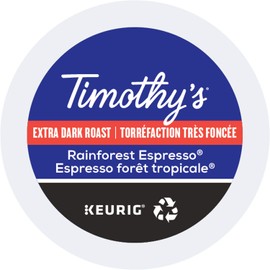 Timothy's, Rainforest Espresso, Single-Serve Keurig K-Cup Pods, Dark Roast Coffee, 96 Count (4 Boxes of 24 Pods)