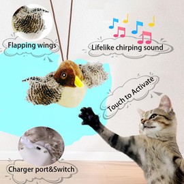 Ataica Flapping Chirping Bird Cat Toy(Non-Flying), USB Charging,Touch Activated Plush Toy,Simulates Bird Wing Flapping and Sounds, for Cats,Dogs & Small Pets (Small, SPARROW-03)