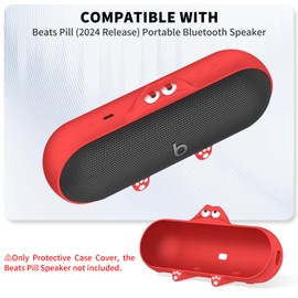 Silicone Kawaii Cute Case for Beats Pill Wireless Bluetooth Speaker, Anti-Scratch Protective Sleeve Compatible With Beats Speaker (Red)