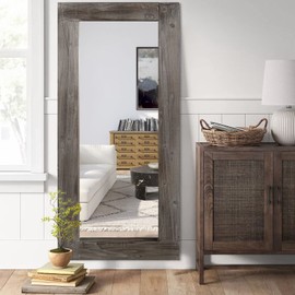PexFix Full Length Natural Wood Frame Floor Mirror 58''×24’‘ Vintage Wood Framed Large Bedroom Mirror,Brown (JJ01326WAG+USAM019)
