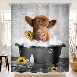 Cinbloo Funny Pig Shower Curtain 60Wx72H Farmhouse Cute Farm Animal Bathroom Curtain Set Rustic Floral Wooden Board Bath Curtain Fabric Country Hilarious Wood Bathroom Accessories Decor with 12 Hooks