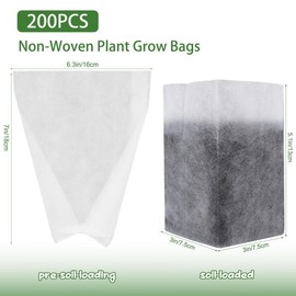 NODMIPNS 200 Pcs Nursing Growing Bags,Fabric Seedling Pots Non-Woven Pouch Seed Starting Pots Pouches for Vegetables, Flowers, Fruits, Trees, Home Garden Supply(200 Pcs 6.3" x 7.09 ")