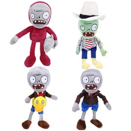 BASHERISE 4 PCS PVZ Plant and Zombies Plush Sets Toys White Hat Zombie, YellowDuck Zombie,Gray Zombie,Dolphin Rider Zombies Plush Figure Doll, Great Gift for Christmas, Birthday New