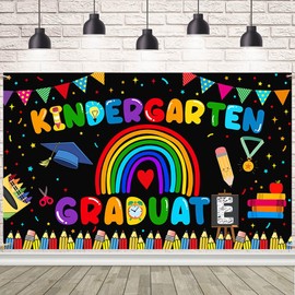 AIBIIN Kindergarten Graduate Banner, Large Kindergarten Graduation Backdrop, Preschool Graduation Decorations, Class of 2025 Last Day of Kindergarten Graduation Party Decorations 70.8 x 43.3 inch Black