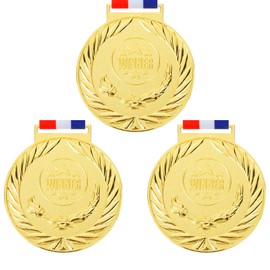 Abaokai 3 Pcs Gold Award Medals-Winner Medals,Large Metal Award Medals with Smooth Ribbon - Perfect for School Competitions,Party,Students, Olympic Style 3 Inches 1st Place Medals(3 Pcs)