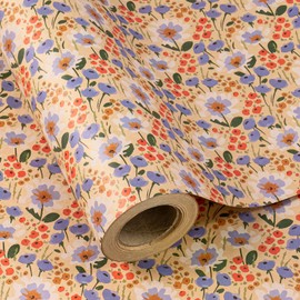 WRAPAHOLIC Kraft Floral Wrapping Paper Roll - Mini Roll - 17 Inch x 9.8 Feet - Watercolor Flower Wrapping Paper, Perfect for Wedding, Birthday, Bridal Shower, Tea Party