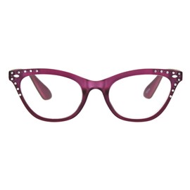 Womens Bling Rhinestone Plastic Cat Eye Horn Rim Powered Reading Glasses Burgundy 1.5
