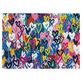 Colorful Heart Shape Puzzle 1000 Pieces for Adults, Love Valentines Jigsaw Puzzle, Rainbow Graffiti Art Puzzle as Heart Themed Present