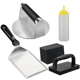 7PCS Griddle Accessories for Blackstone, Stainless Steel Smash Burger Press Kit, Grill Spatula, Squeeze Bottle,1 Cleaning Handle, 3 Griddle Brush