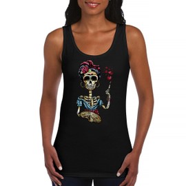Frida K Sugar Skull Women's Tank Top Calavera Day of The Dead Black X-Large