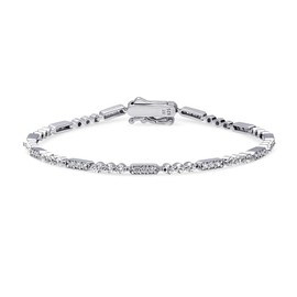 BERRICLE Sterling Silver Vintage Inspired Art Deco Cubic Zirconia CZ Milgrain Fashion Chain Bracelet for Women, Rhodium Plated, 6.5 inch