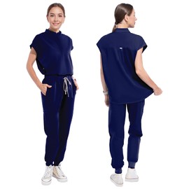 UnionMed Tech Scrubs for Women Scrub Sets, Slim Scrubs Stretch Top & Jogger Scrub Pants with Multi Pocket Yoga Waistband