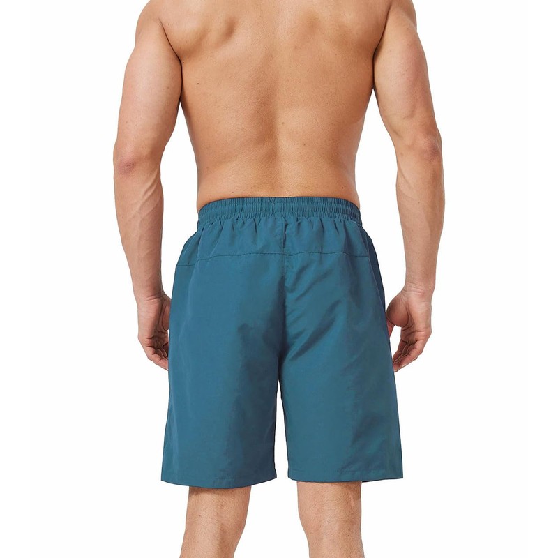 Ougelebo Swimming Trunks with Zip Pocket Men's Quick-Drying, peacock blue,