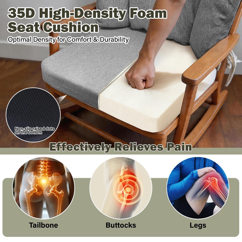 Wingback Rocking Chair Cushion with Neck Pillow High-Density Foam Indoor