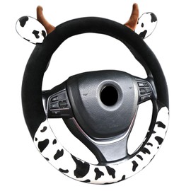 Funda universal para volante con estampado de vaca, de 14.5 a 15 pulgadas, antideslizante y absorción de sudor, cómoda funda para volante de automóvil, accesorios de coche de vaca con diseño de cuerno