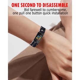 PLKTJOSA Compatible with Charge 6/Charge 5 WatchBands for Women Men,Elastic Adjustable Wristbands,Breathable Sport Band Soft Health Tracker(Night Sky Doodle Stars)