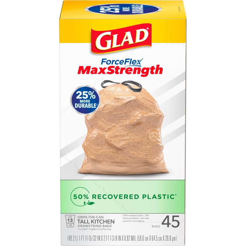 Glad Tall Kitchen Trash Bags 13 Gallon, MaxStrength Recovered Plastic