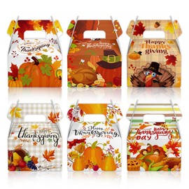 SINGOMON 18PCS Fall Decor Autum Gift Boxes Thanksgiving Gable Boxes Fall Treat Boxes with Handles Fall Party Favor Boxes Paper Boxes for Fall Decorations Birthday Decorations Wedding Decorations Thanksgiving Decorations