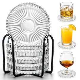 Glass Coasters for Drinks Set of 5 with Holder